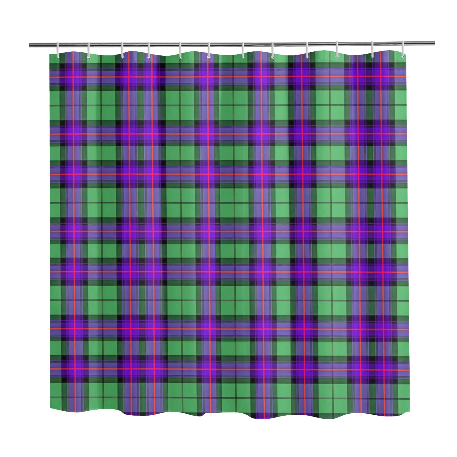 Plaid-Green Purple Pink Shower Curtain Shower Curtain 72" x 72"