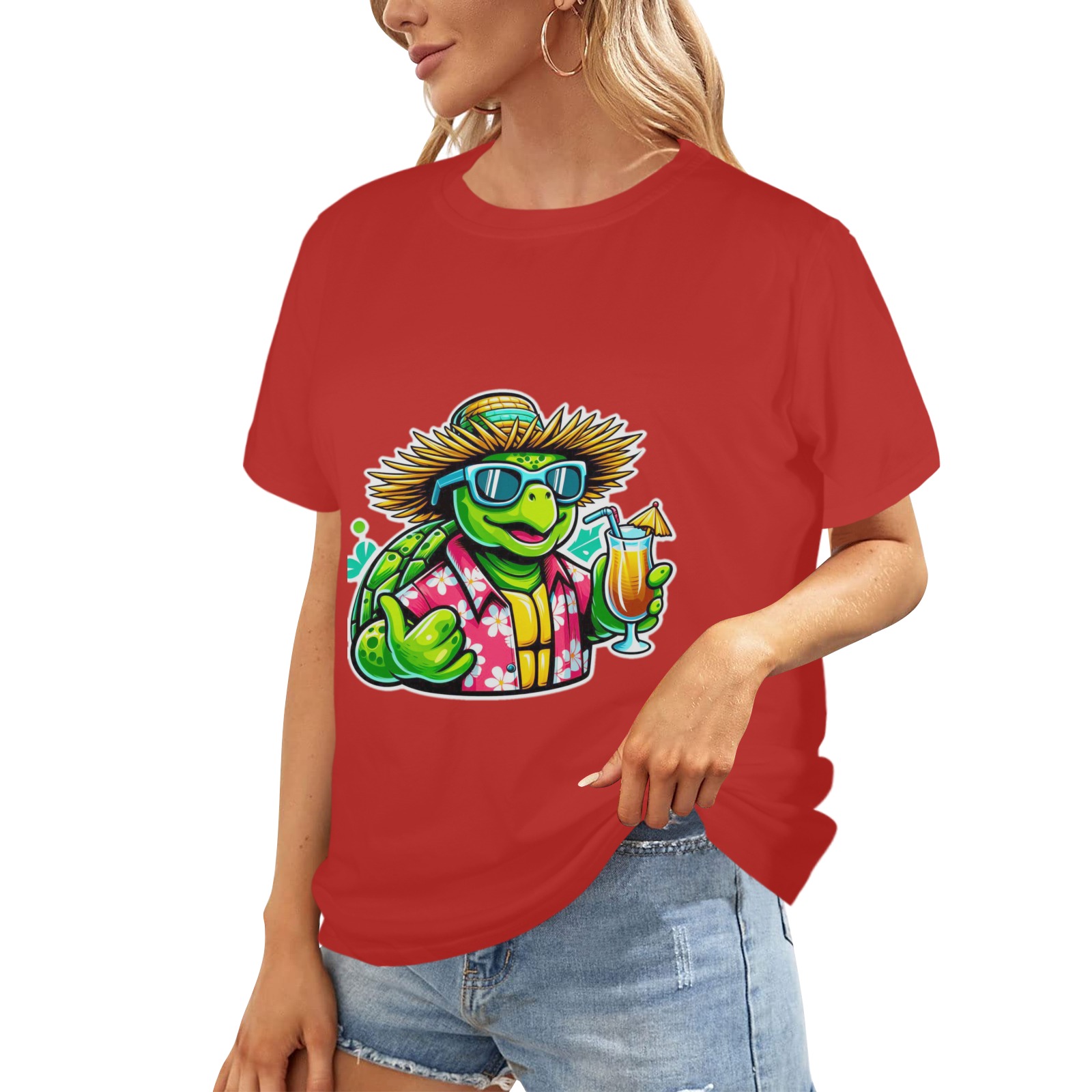 GREEN SEA TURTLE-ALOHA Women's Glow in the Dark T-shirt (Two Sides Printing)