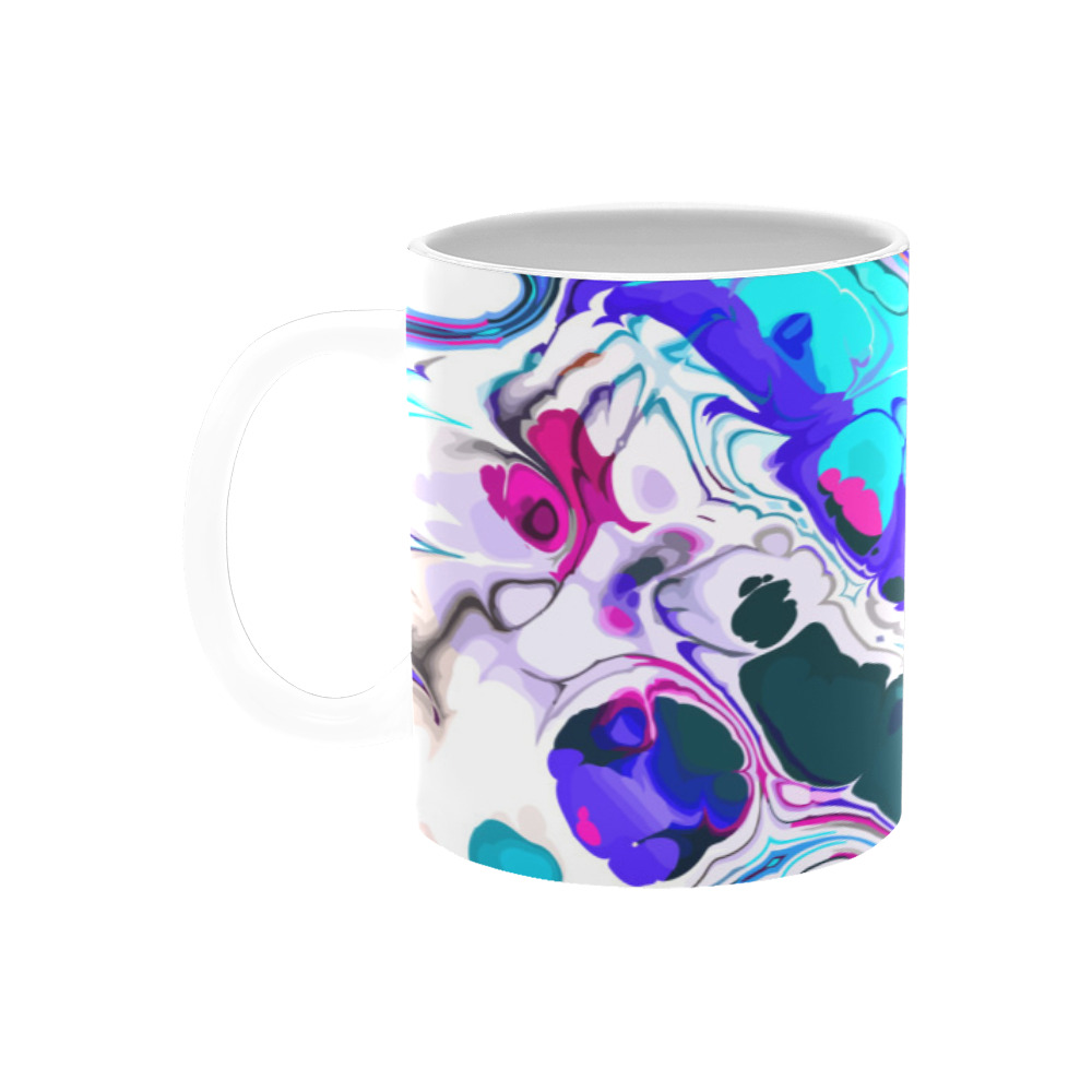 Blue White Pink Liquid Flowing Marbled Ink Abstract White Mug(11OZ)