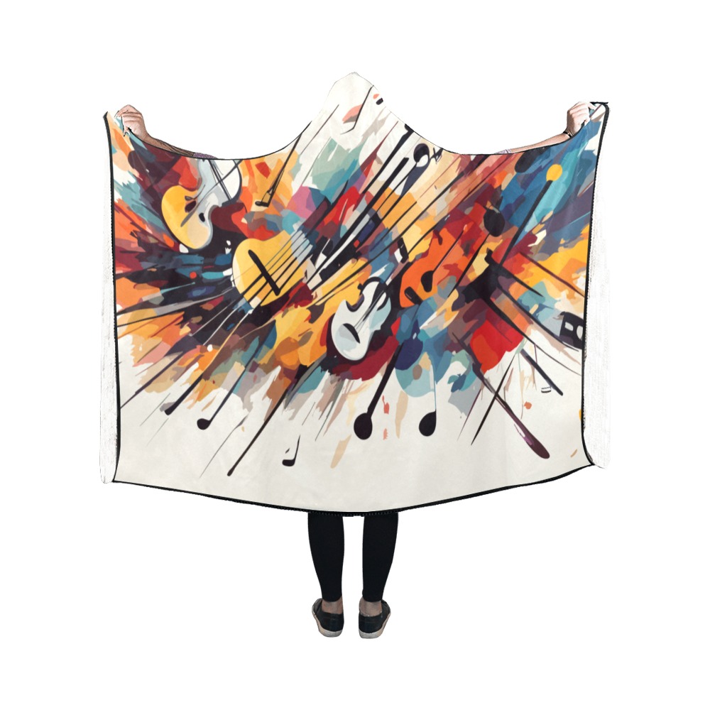 Nice abstract art of colorful musical instruments Hooded Blanket 50''x40''
