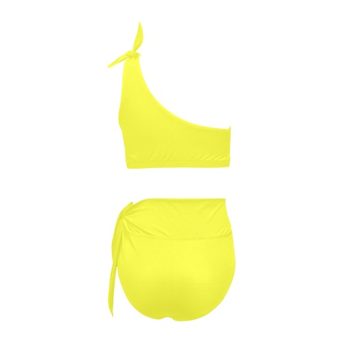 color maximum yellow High Waisted One Shoulder Bikini Set (Model S16)