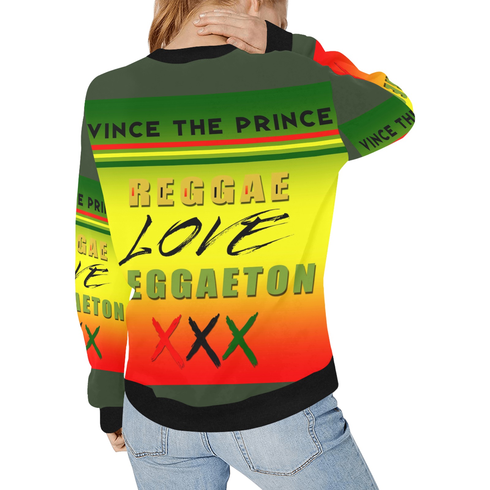 VTP Reggae Love Reggaeton 12 Women's Rib Cuff Crew Neck Sweatshirt (Model H34)
