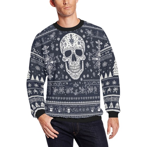 Stylish winter pattern with a cool decorated skull Men's Oversized Fleece Crew Sweatshirt (Model H18)