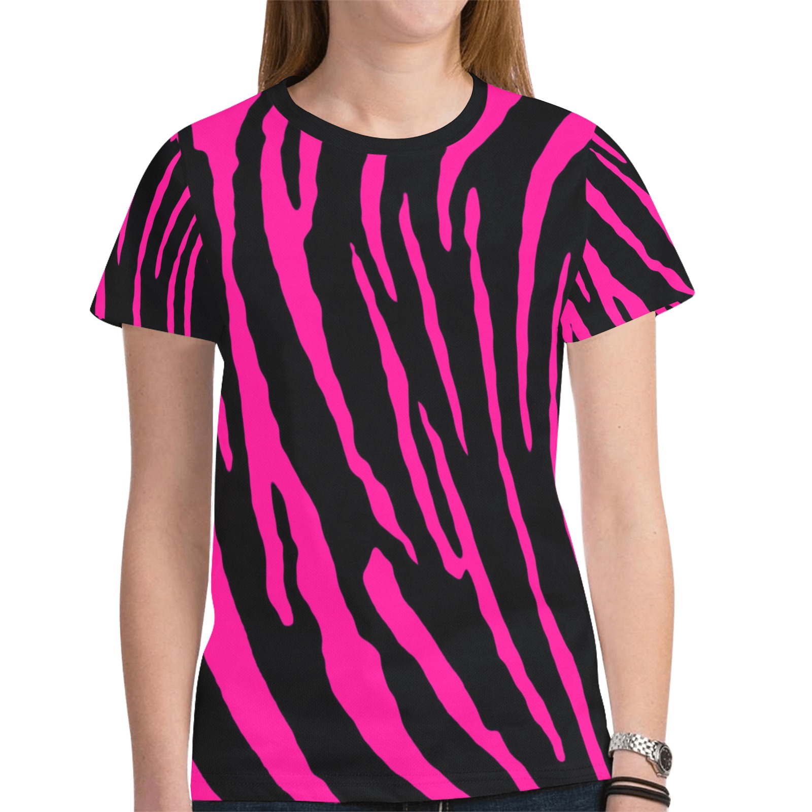 Pink Tiger Stripes New All Over Print T-shirt for Women (Model T45)