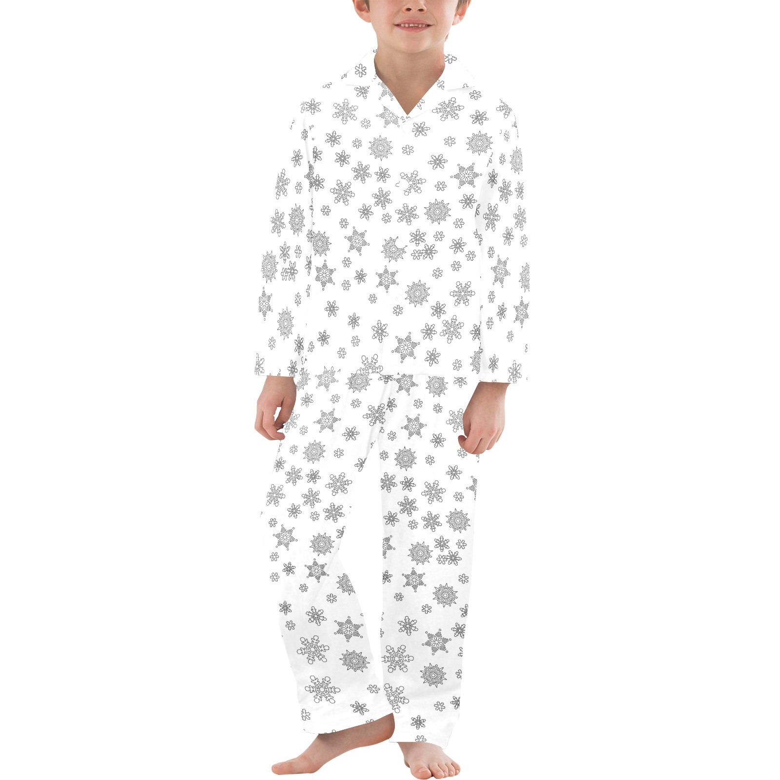 Snowflakes for Christmas Big Boys' V-Neck Long Pajama Set