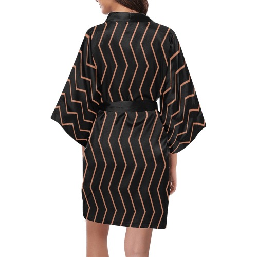 Black tan brown chevron vertical lines pattern Kimono Robe