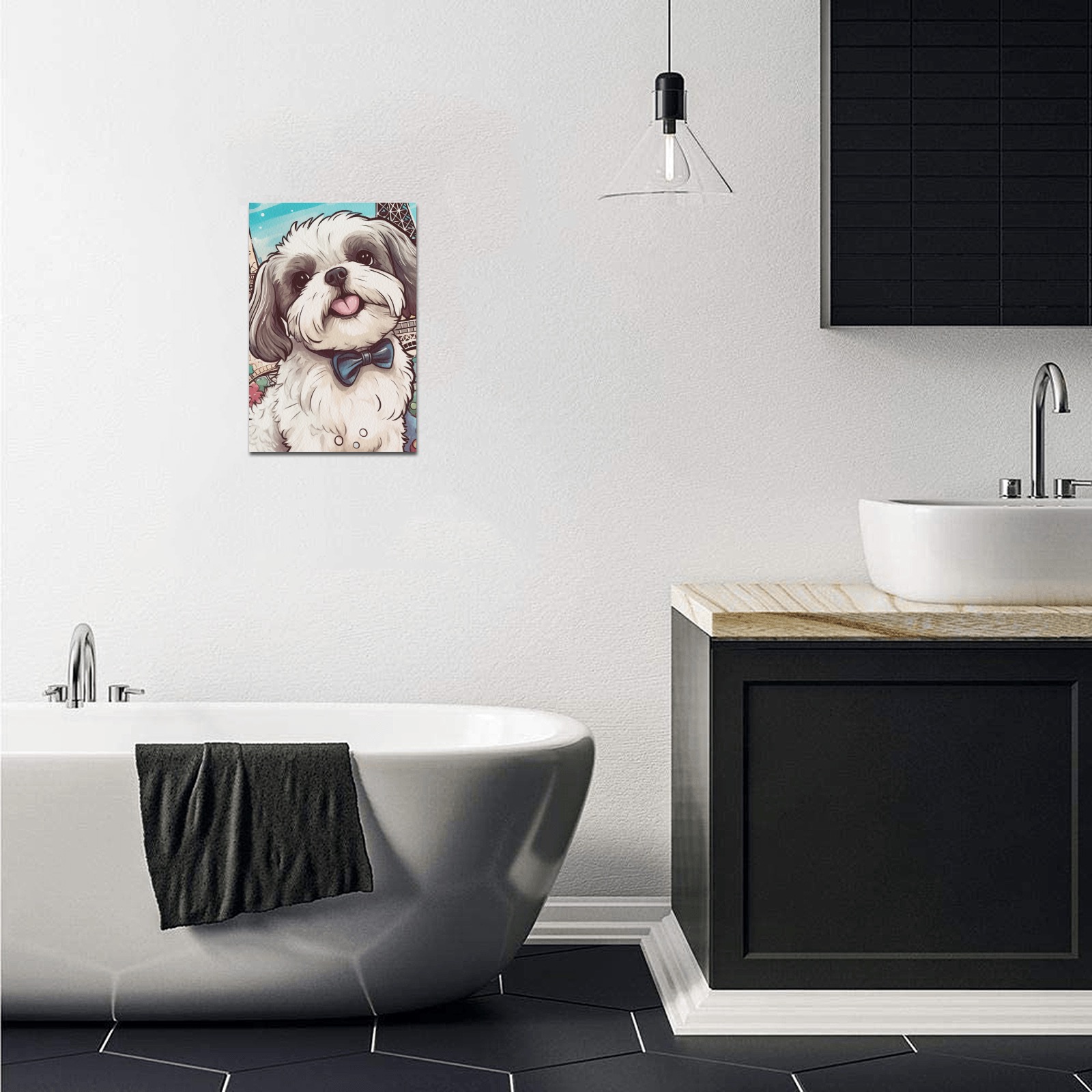 wincha_A_black_and_white_shih_tzu_dog_with_a_white_cowlick_and__66ab5915-4fd0-474c-bdb4-65ff65cdeb04 Upgraded Canvas Print 8"x12"