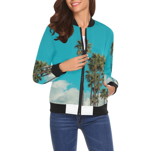 Exotic Palm Trees Collectable Fly All Over Print Bomber Jacket for Women (Model H19)