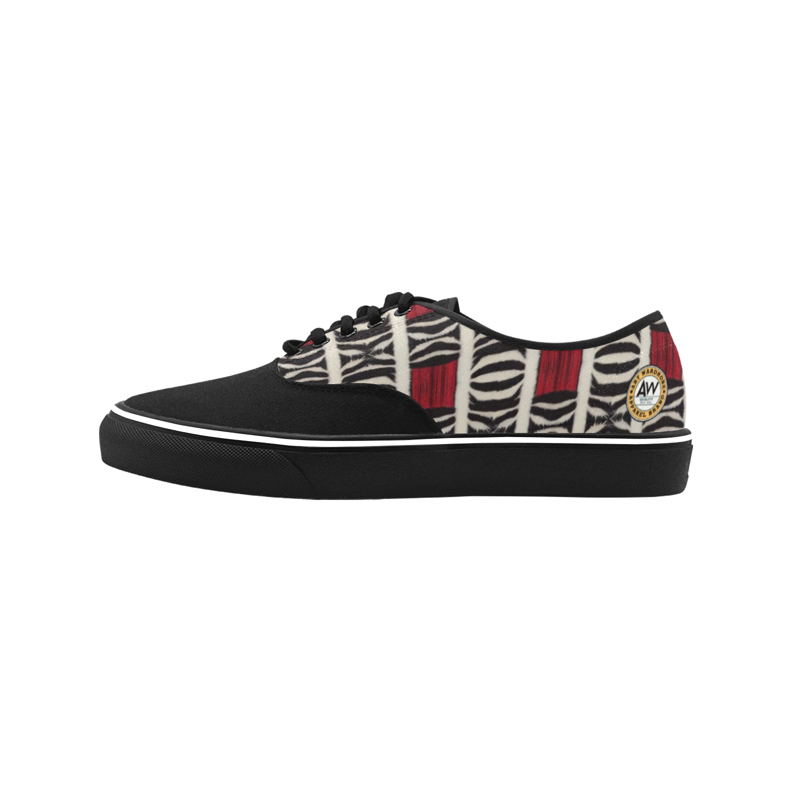 black, red and white zebra print Classic Men's Canvas Low Top Shoes (Model E001-4)