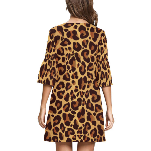 Leopard Pattern Half Sleeves V-Neck Mini Dress (Model D63)