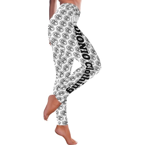 DIONIO Clothing - Ladies' White & Black Luxury Logo Leggings Women's Low Rise Leggings (Invisible Stitch) (Model L05)