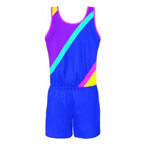 Bright Neon Colors Diagonal Blue All Over Print Vest Short Jumpsuit