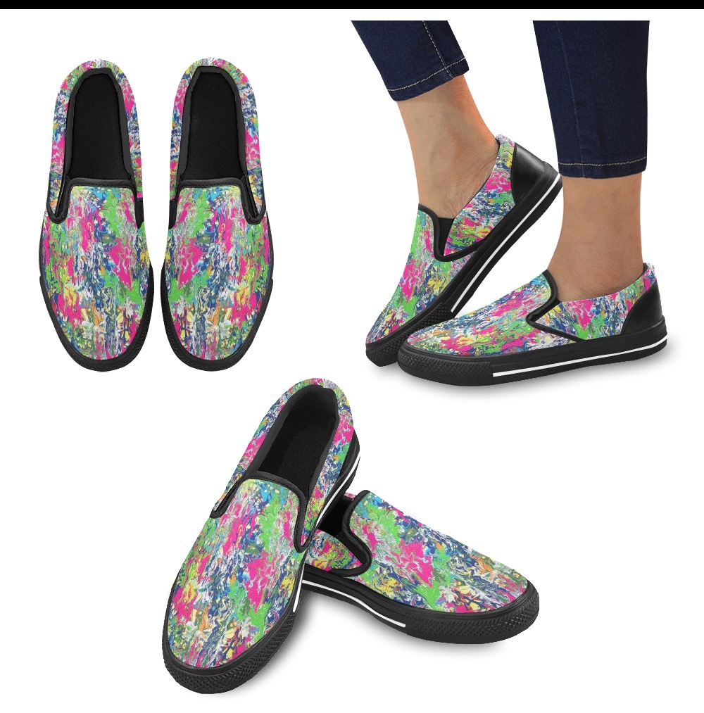 Bridge Black Women's Slip-on Canvas Shoes (Model 019)