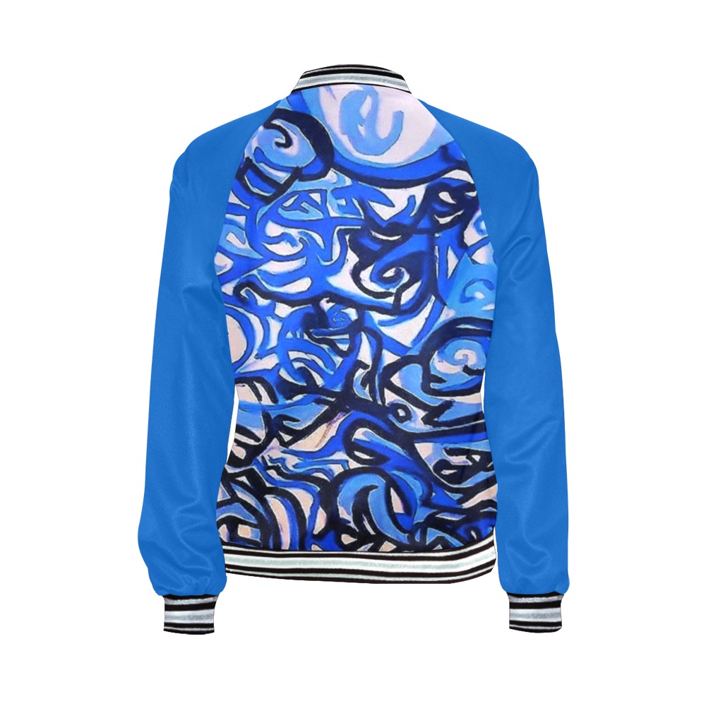 blue graffiti drawing All Over Print Bomber Jacket for Women (Model H21)