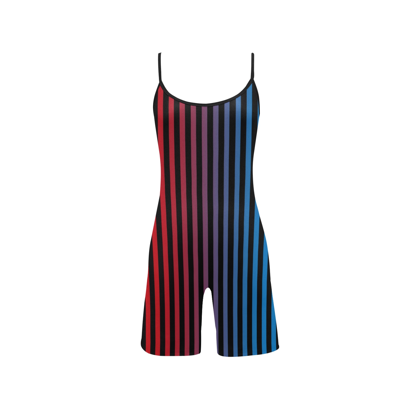 Stripes Fade Blue, Black, Red Women's Short Yoga Bodysuit