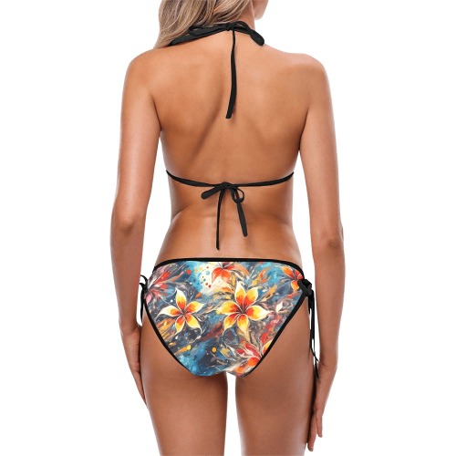 Fantasy colorful flowers on bluish background. Custom Bikini Swimsuit (Model S01)
