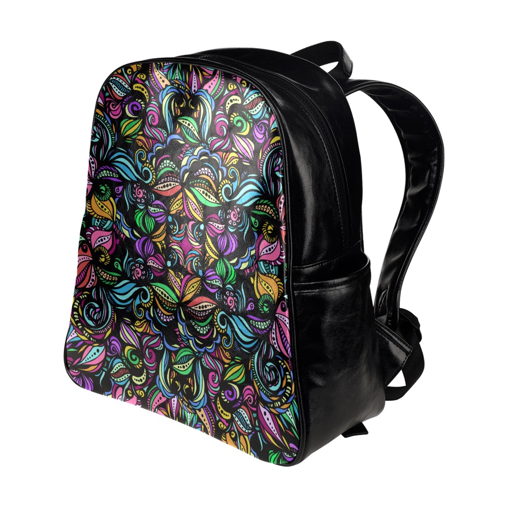 Whimsical Blooms Multi-Pockets Backpack (Model 1636)