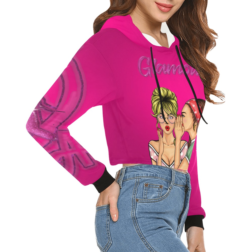 GLAMOUR Collectable Fly All Over Print Crop Hoodie for Women (Model H22)