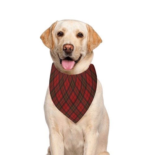 Red tartan plaid winter Christmas pattern holidays Pet Dog Bandana/Large Size