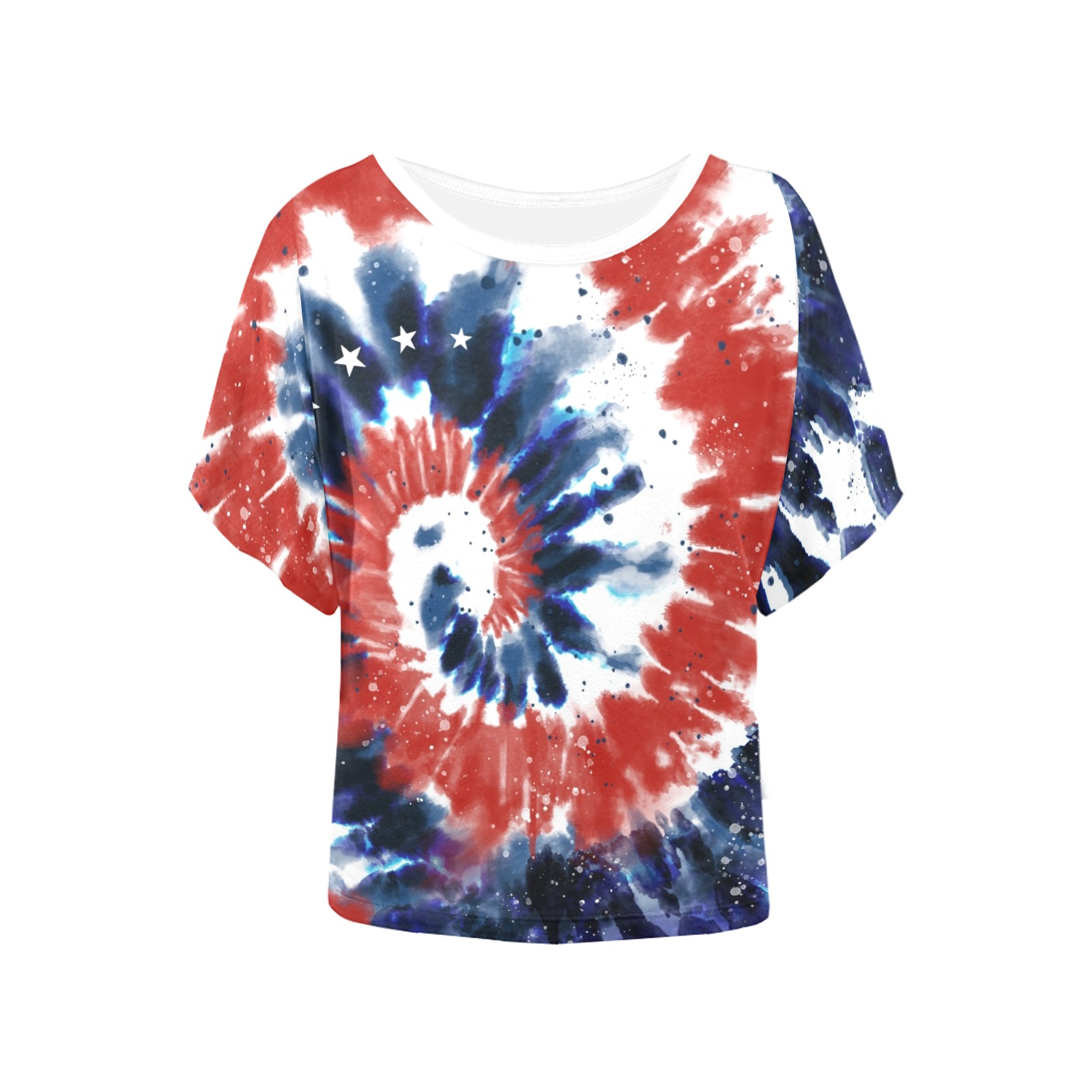 Red White and Blue Patriotic Tie Dye Women's Batwing-Sleeved Blouse T shirt (Model T44)
