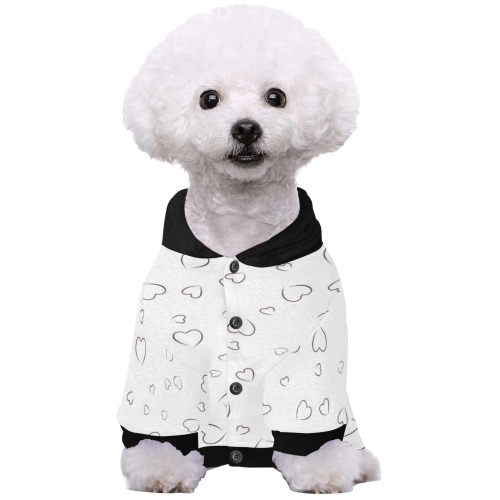 White Hearts Floating with Black Pet Dog Hoodie