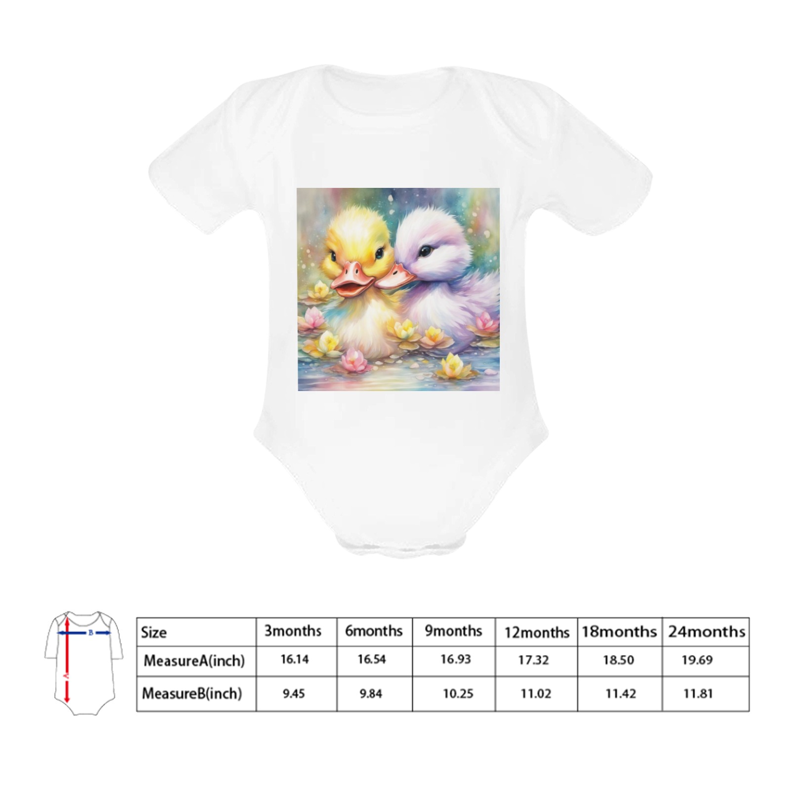 Rainbow Birds Ducks 4 Baby Powder Organic Short Sleeve One Piece (Model T28)