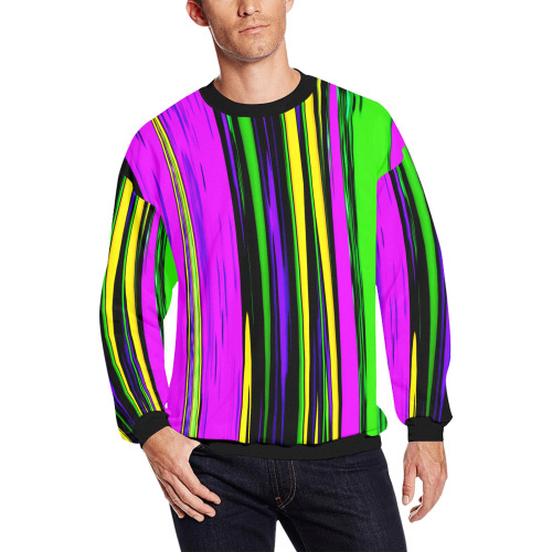 Mardi Gras Stripes Men's Oversized Fleece Crew Sweatshirt (Model H18)
