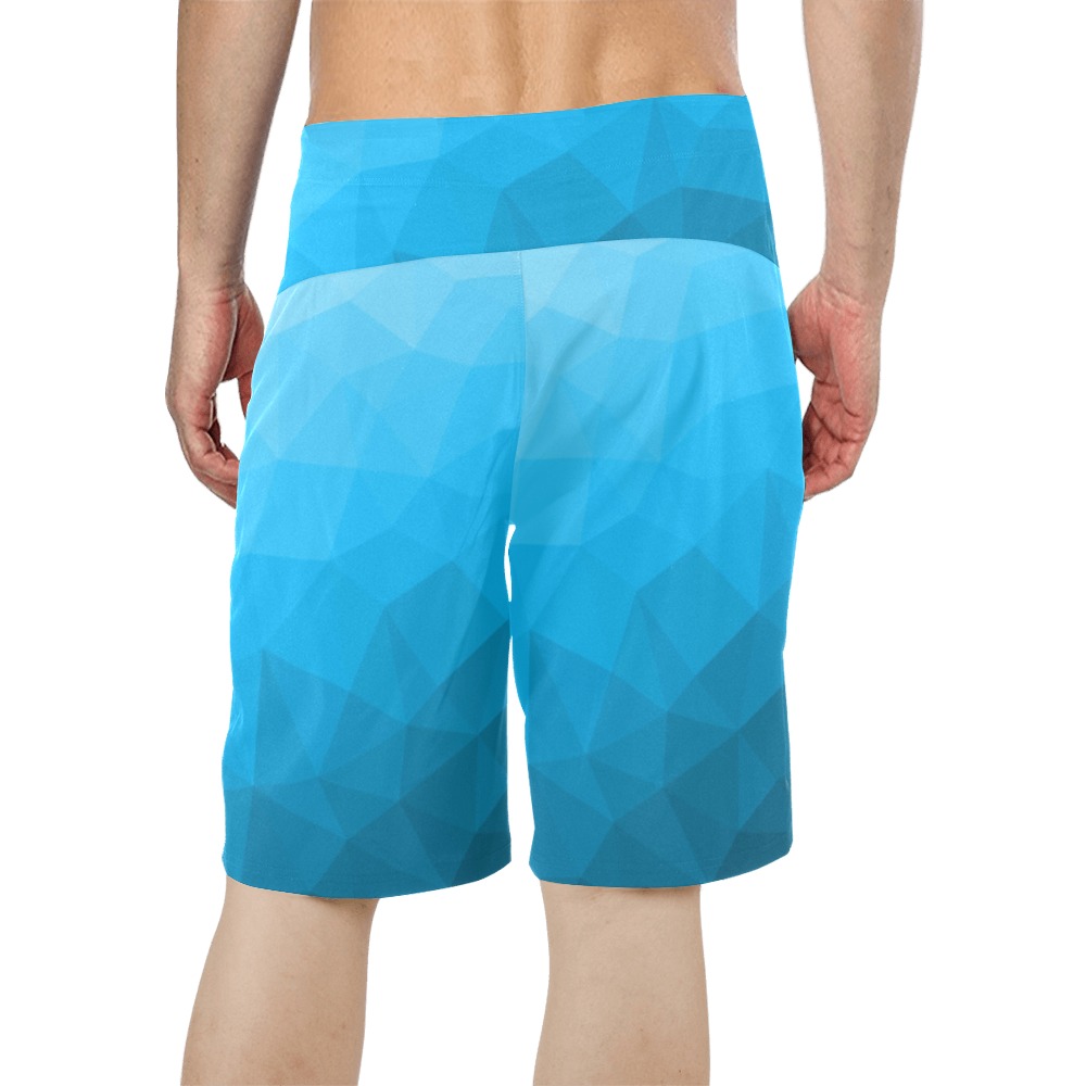 Cyan gradient geometric mesh pattern Men's All Over Print Board Shorts (Model L16)