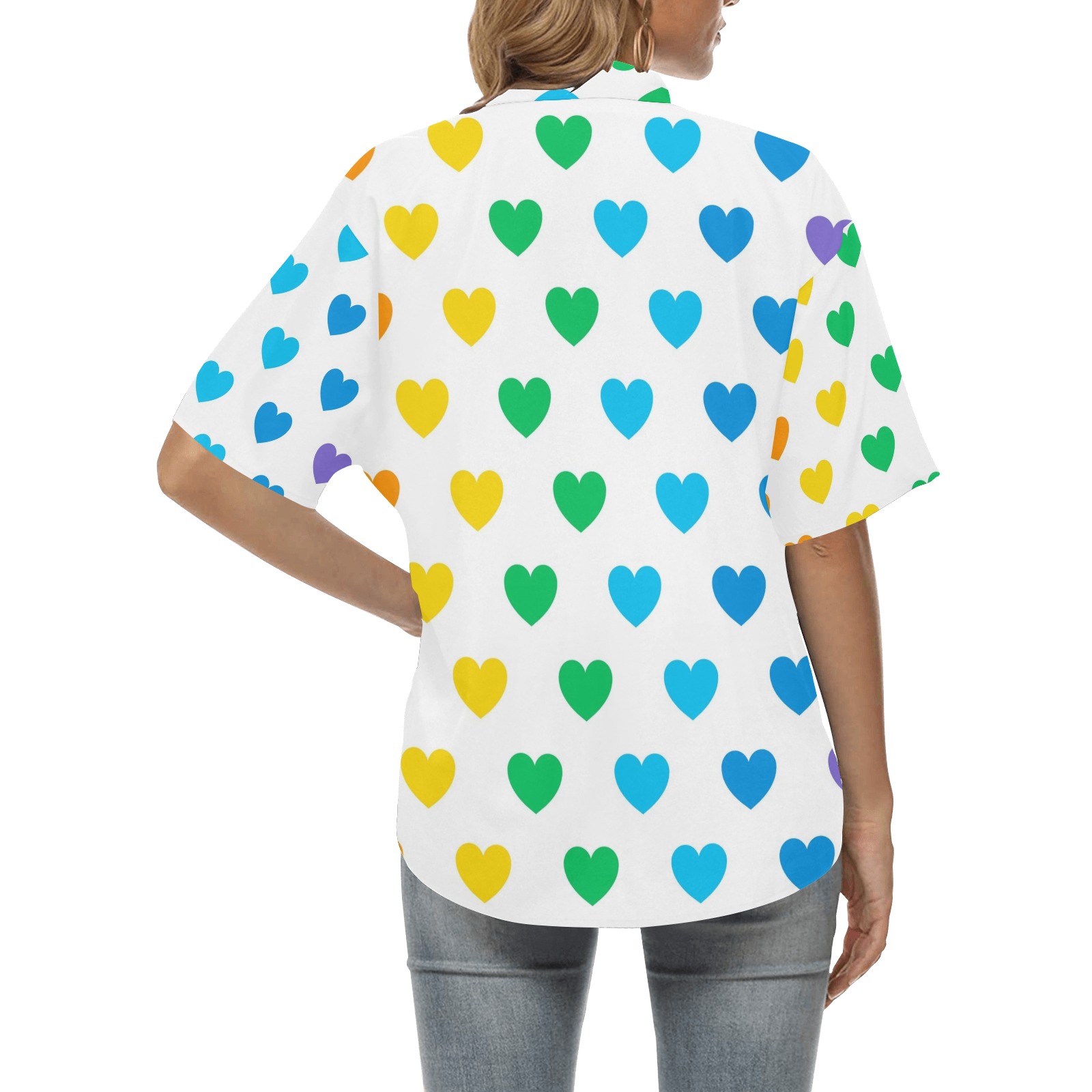 Rainbow Hearts - Courtesy of Raw Pixel All Over Print Hawaiian Shirt for Women (Model T58)