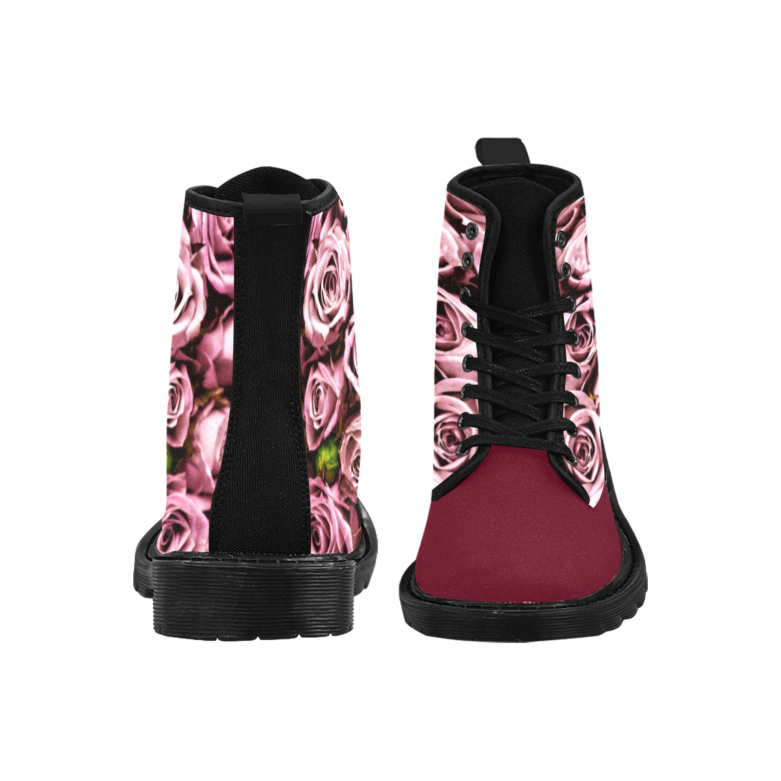 PINK ROSE GARDEN - COLORED TOE Martin Boots for Women (Black) (Model 1203H)