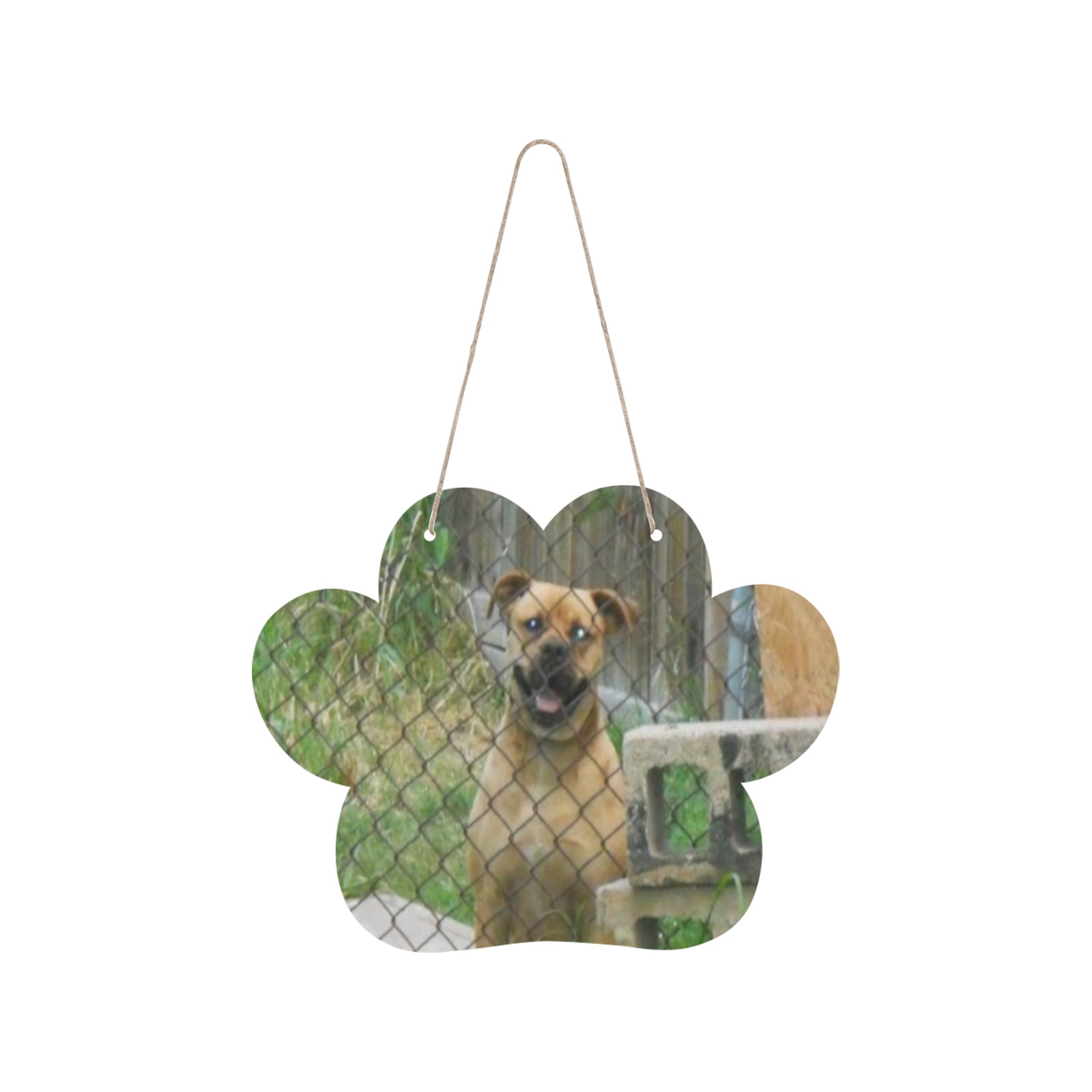 A Smiling Dog Cat Paw Wood Door Hanging Sign
