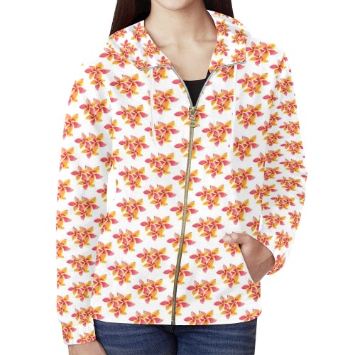 floral All Over Print Full Zip Hoodie for Women (Model H14)