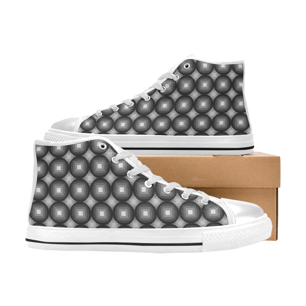 Black and White Print Women's Classic High Top Canvas Shoes (Model 017)