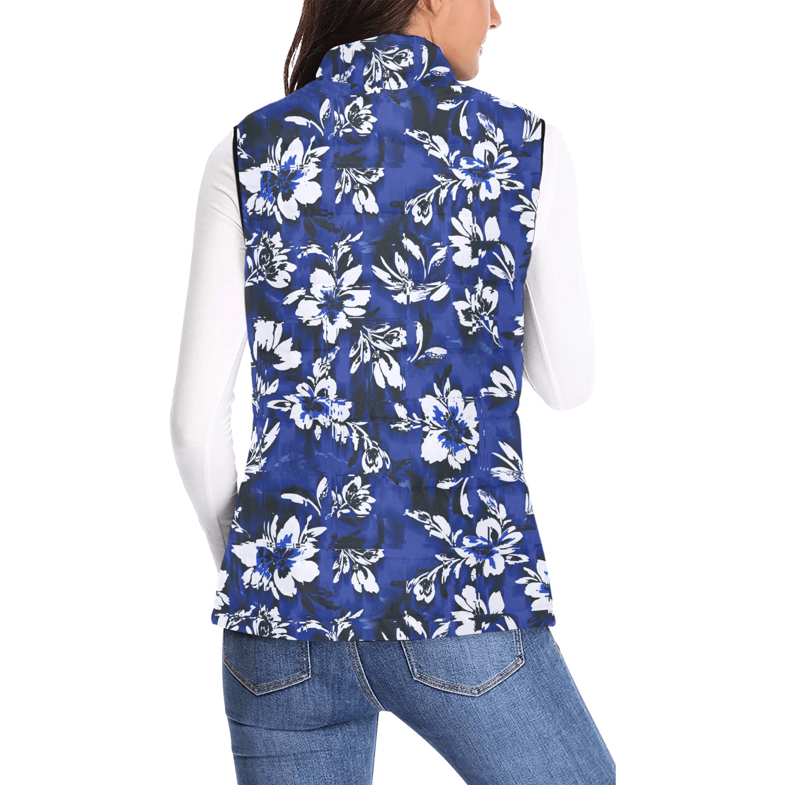 Flowery distortion mosaic Women's Padded Vest Jacket (Model H44)