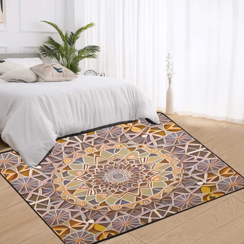 intricate pattern, neutral colours Area Rug with Black Binding 7'x5'