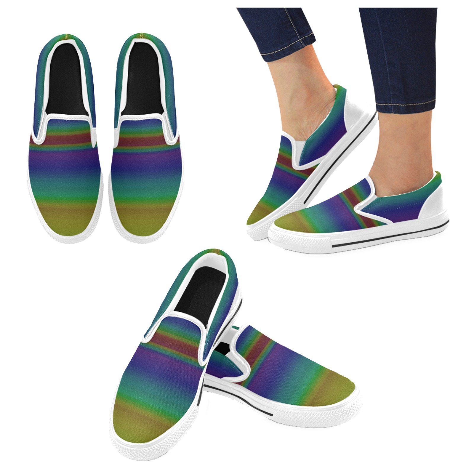 spectrum of colours white Men's Slip-on Canvas Shoes (Model 019)