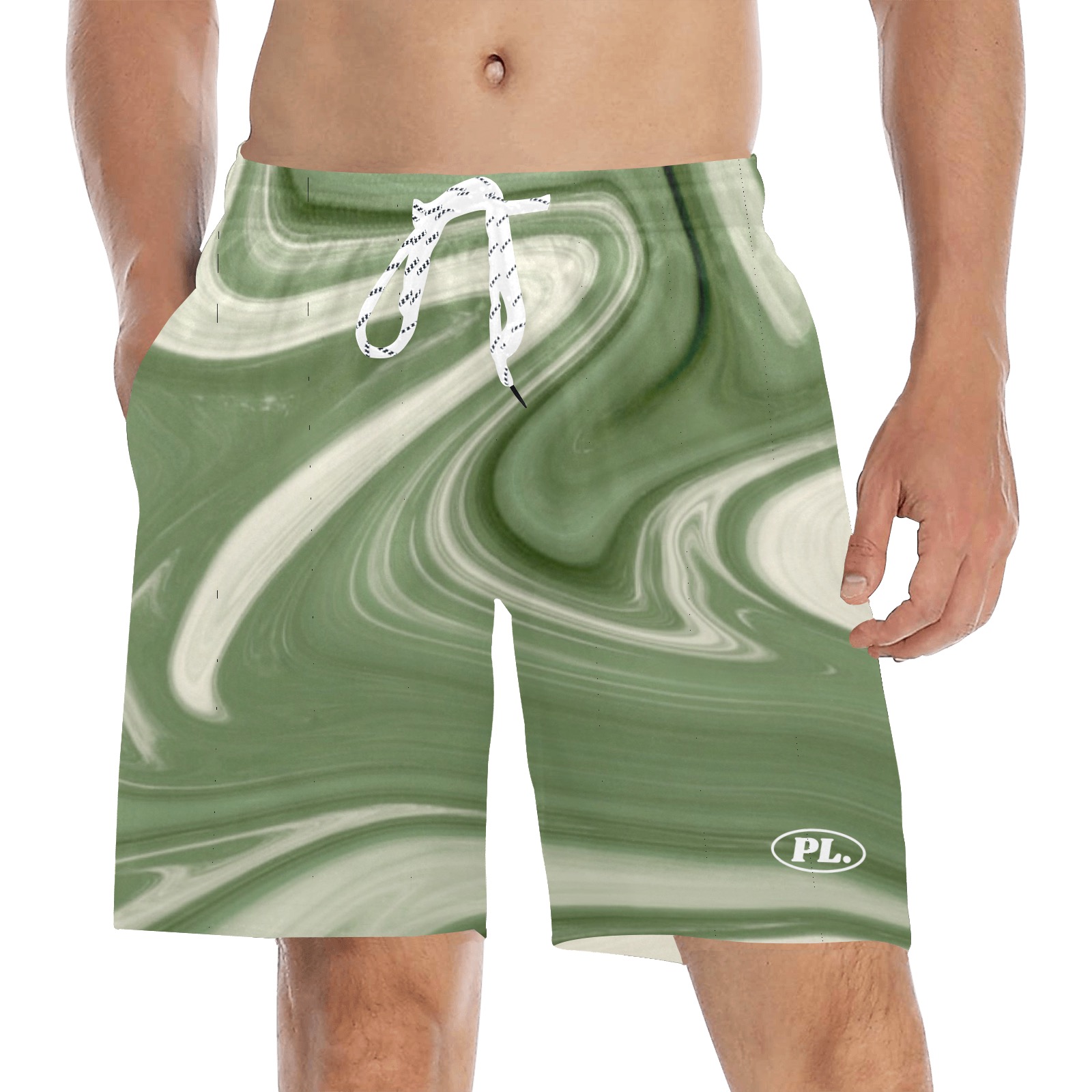 Sage Energy Print Shorts Men's Mid-Length Beach Shorts (Model L51)