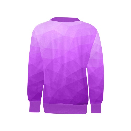 Purple gradient geometric mesh pattern Girls' All Over Print Crew Neck Sweater (Model H49)