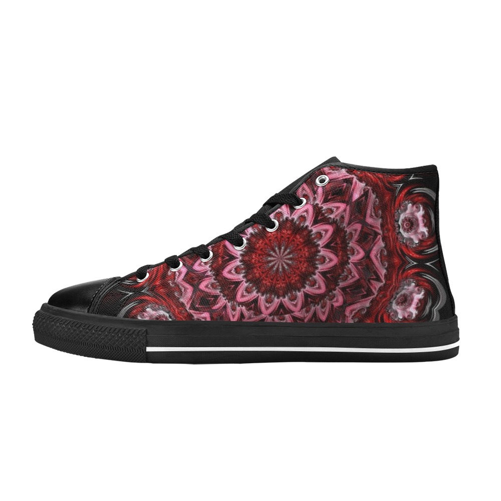 Raised Garden of Red and Pink Flowers in the Night  Fractal Abstract Women's Classic High Top Canvas Shoes (Model 017)