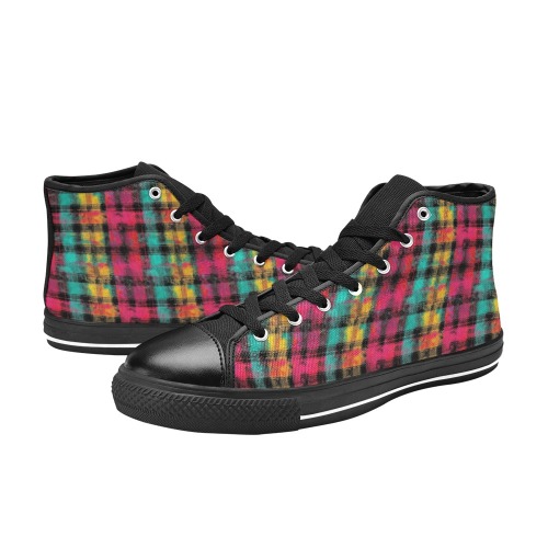 Grunge Rainbow Plaid Women's Classic High Top Canvas Shoes (Model 017)