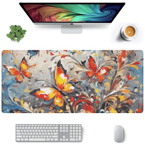 Decorative floral ornament and awesome butterflies Gaming Mousepad (35"x16")