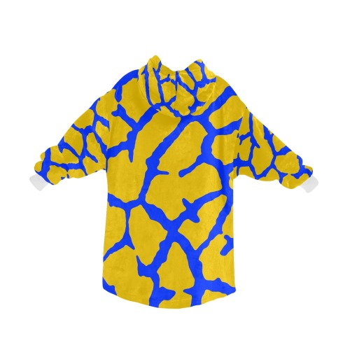 Giraffe Print Yellow Blue Blanket Hoodie for Men
