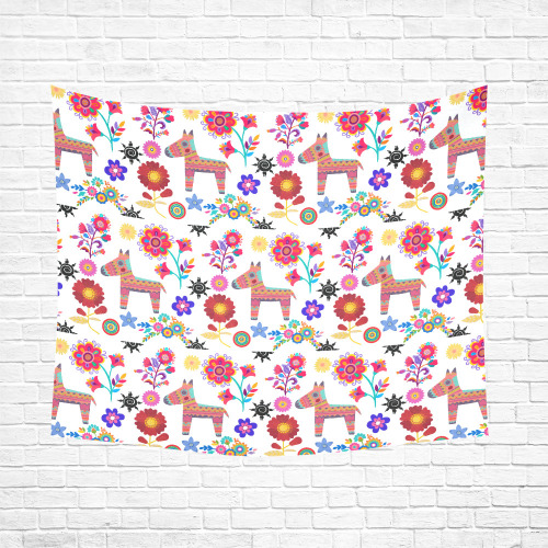 Alpaca Pinata and Flowers Cotton Linen Wall Tapestry 60"x 51"