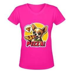 CHIHUAHUA EATING PIZZA 11 Women's Deep V-neck T-shirt (Model T19)