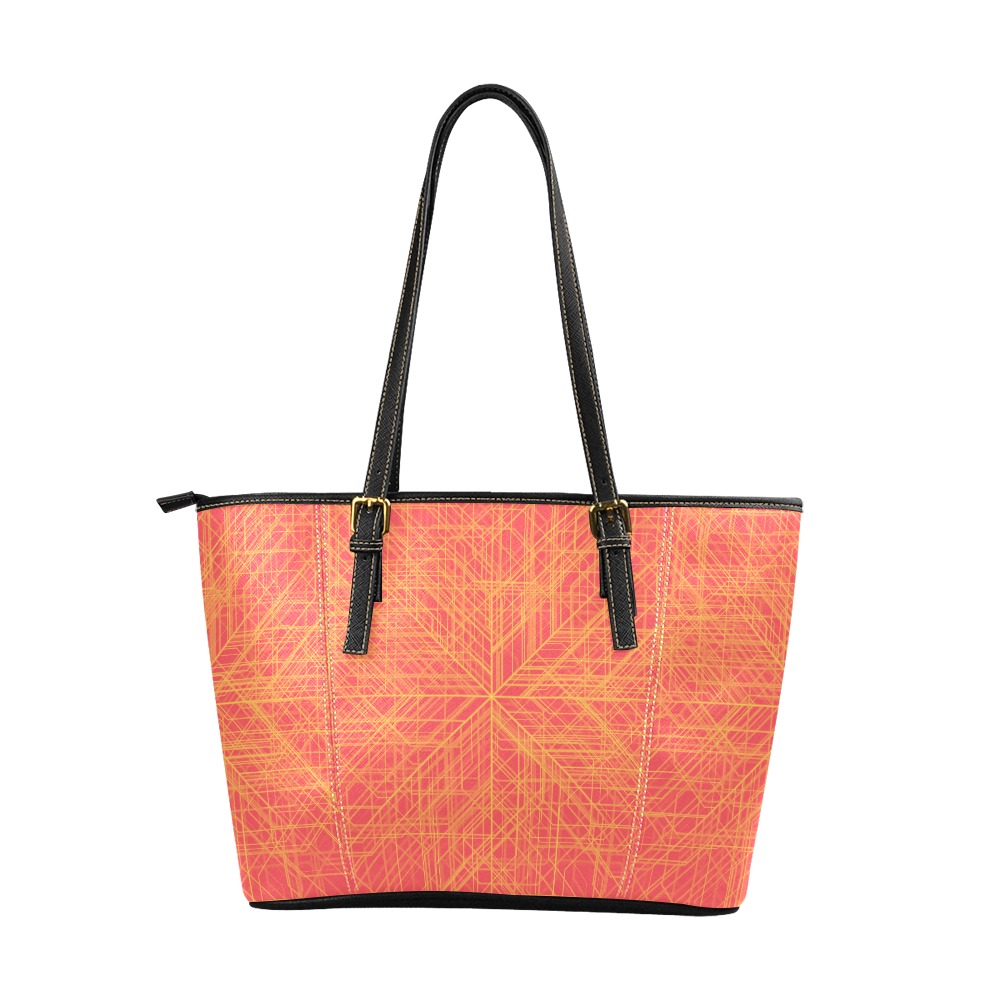 Diagonal Line Pattern (Red/Orange) Leather Tote Bag/Large (Model 1640)