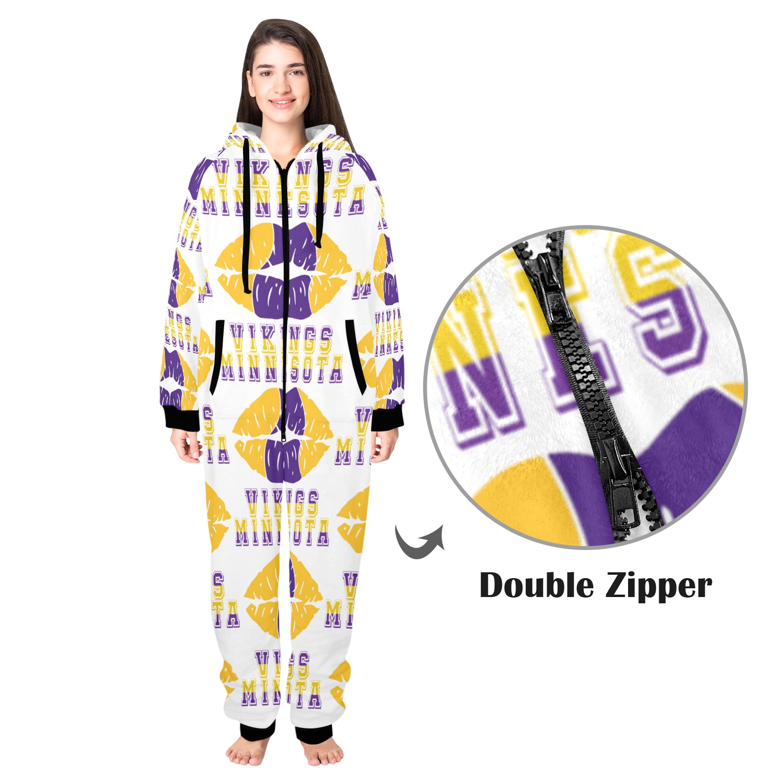 Minnesota Vikings - Unisex One-Piece Zip Up Hooded Pajamas