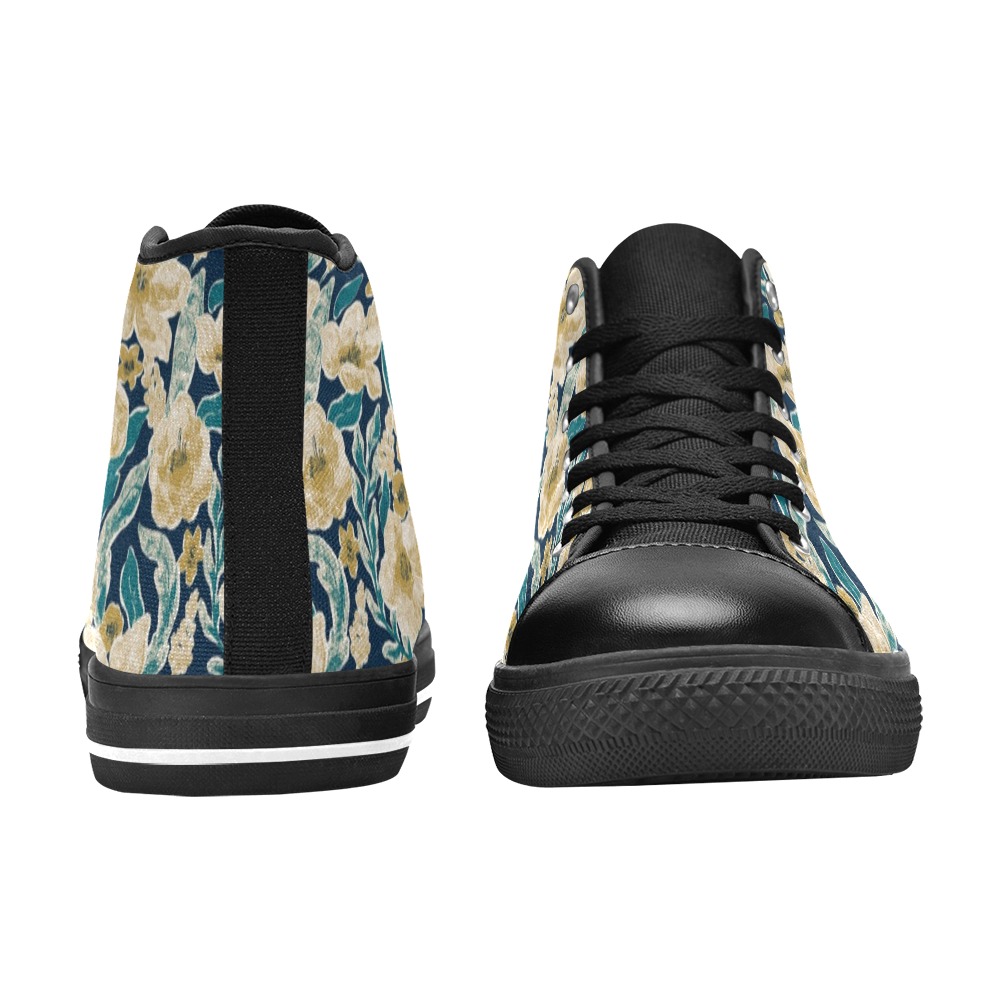 Painted Flowers Women's Classic High Top Canvas Shoes (Model 017)