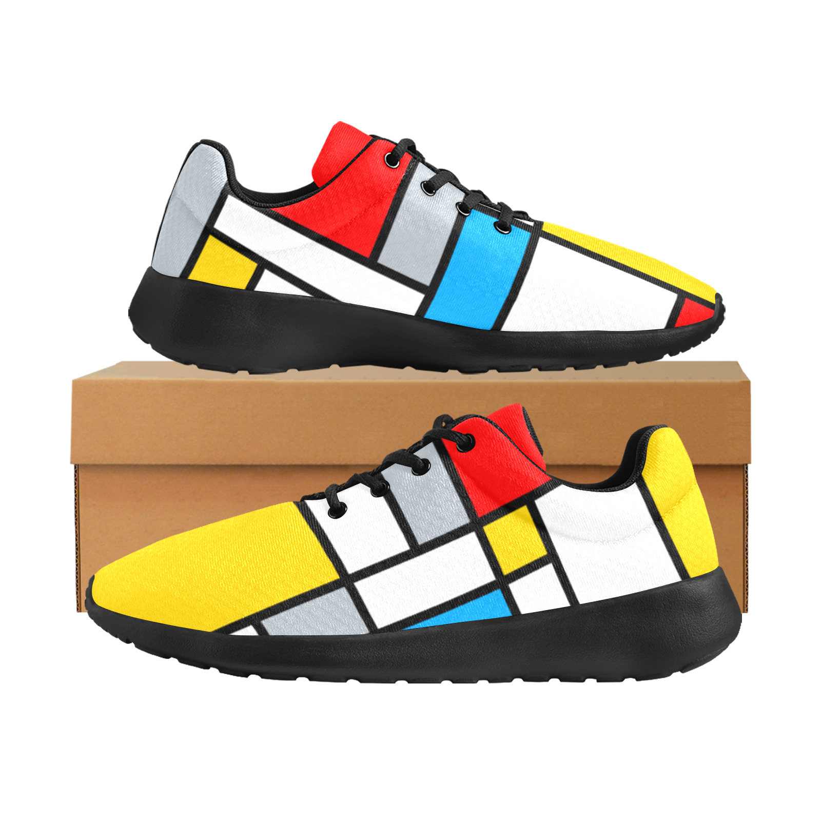 Mondrian Style Color Composition Geometric Retro Art Women's Athletic Shoes (Model 0200)