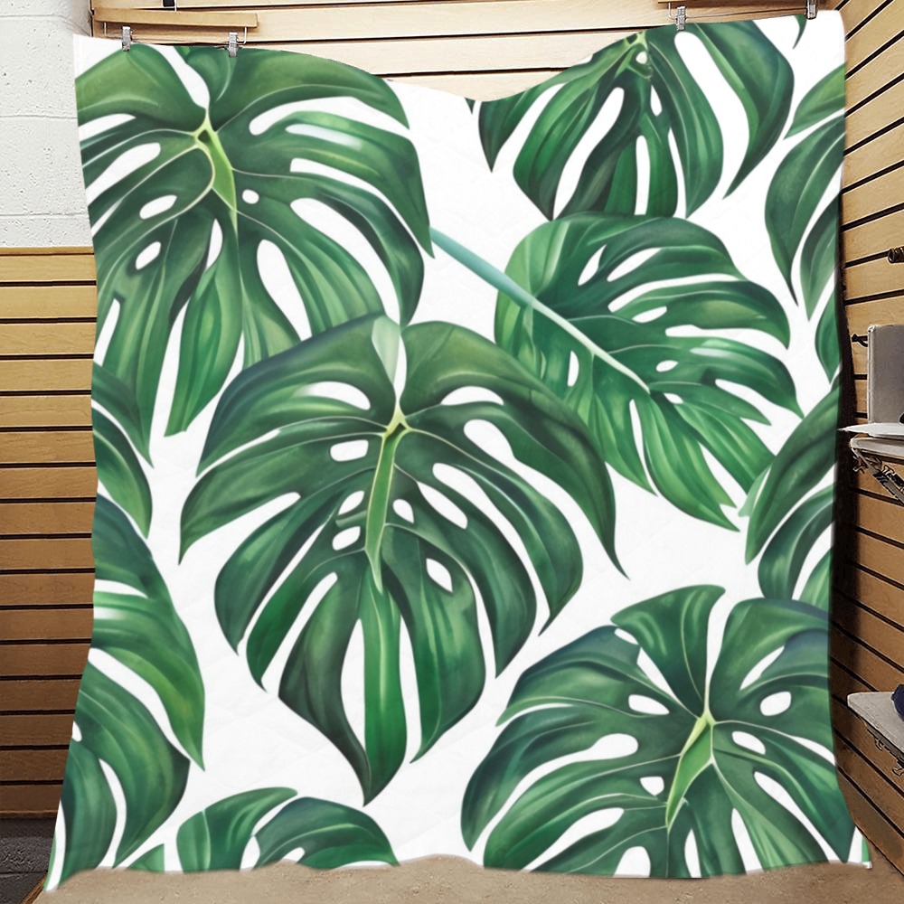 Monstera Leaves Pattern Quilt 70"x80"