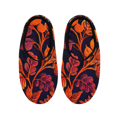 flowers botanic art (10) cotton slippers shoes Women's Non-Slip Cotton Slippers (Model 0602)